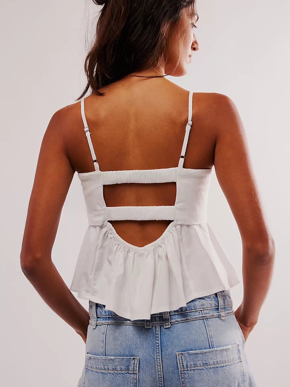 Free People White Strappy Peplum Crop Cami Size S